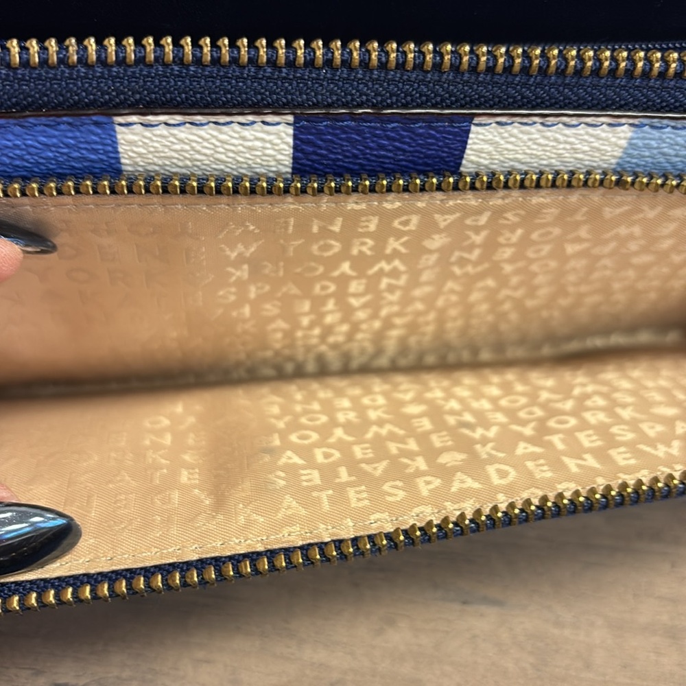 Kate Spade Blue Gingham Checkered Leather Wallet EUC - Picture 5 of 10